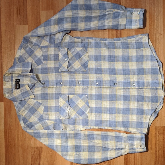 Vintage blue/gold plaid western shirt by Towncraft, JCPenny - Picture 1 of 6